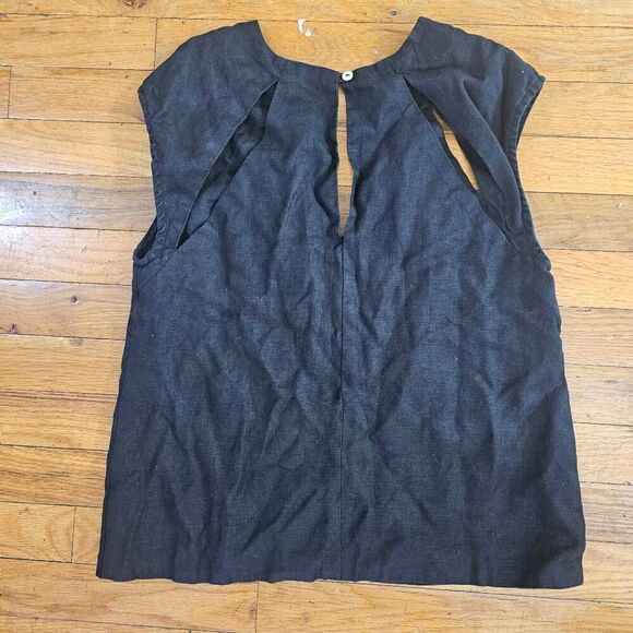 Lanhtropy Womens Top Size M Black Cut Outs V Neck Pure Linen - Picture 5 of 6